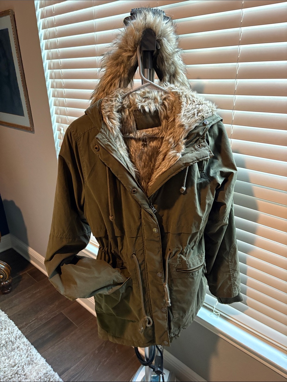Aeropostale Olive Green Utility Jacket with Faux-Fur Hood